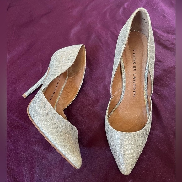 Chinese Laundry Stilo Champagne Glitter Silver D'Orsay Pumps - Picture 1 of 12